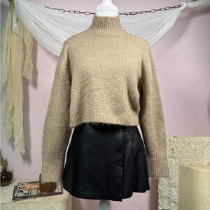 Zara Cropped Wool-Blend Turtleneck Sweater – Beige